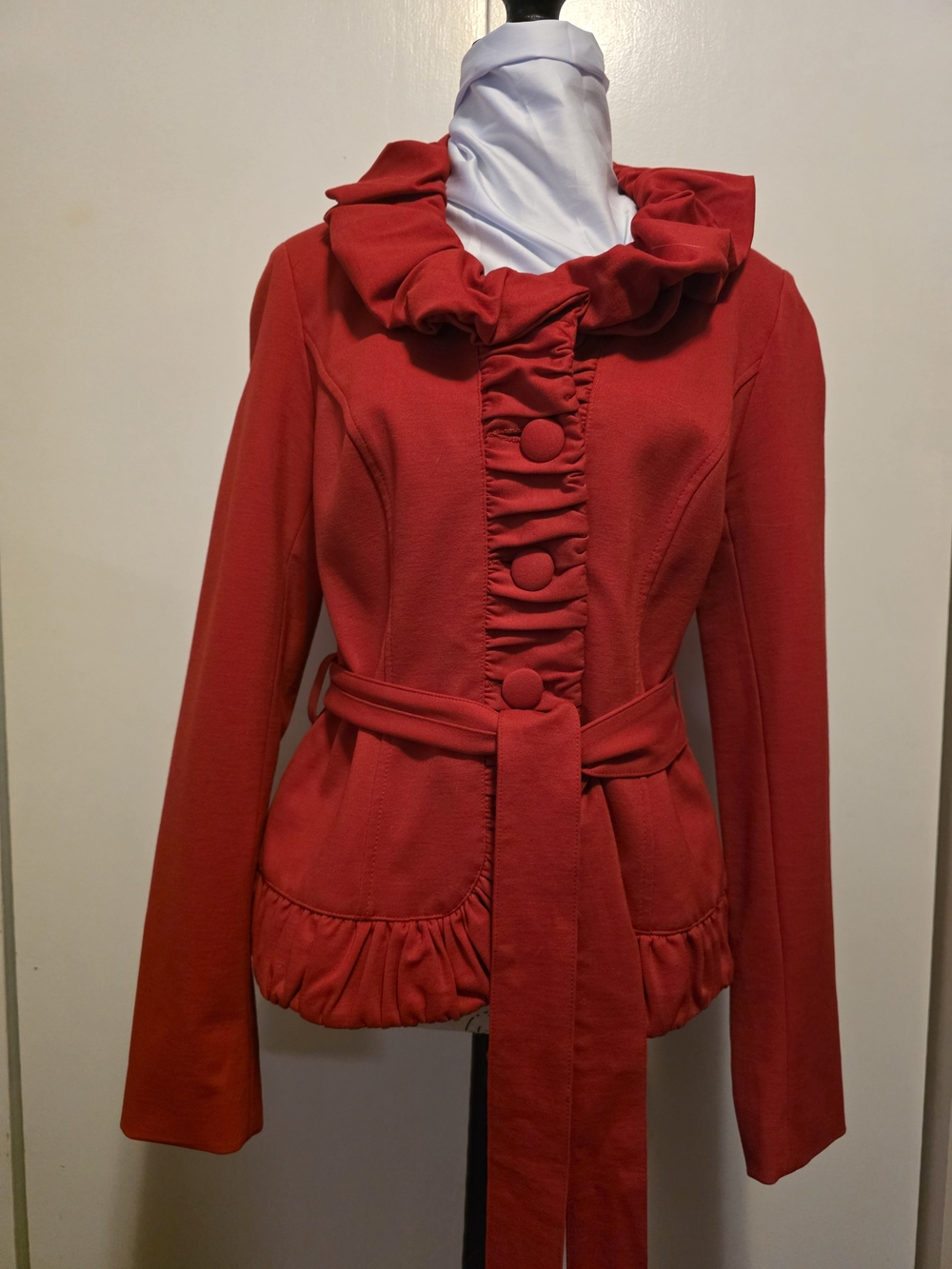 INC International Concepts Red Ruffle-Belted Blazer